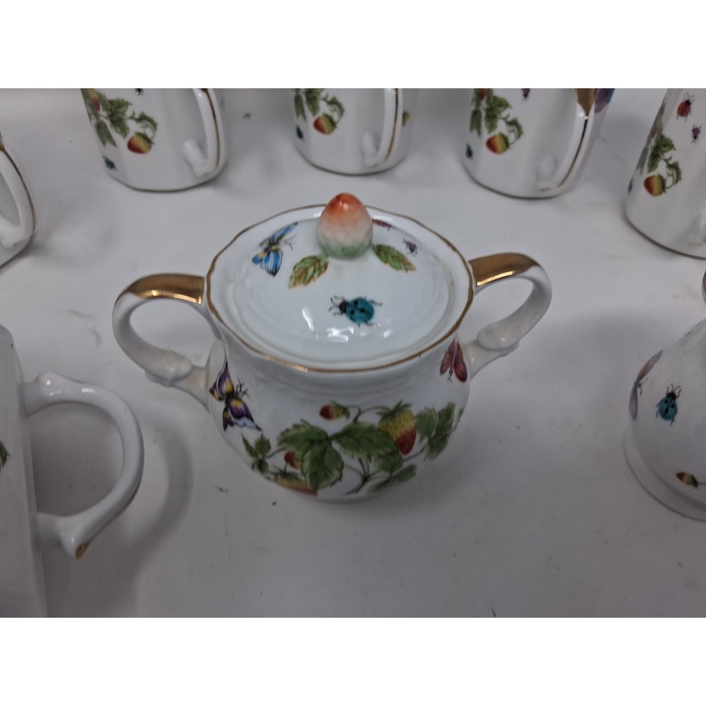 Set Ardalt Japan Cream&Covered Sugar set with 7cups Buttcmerflies&Strawberries A - Picture 15 of 16